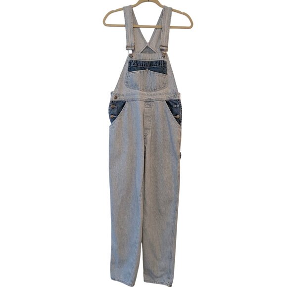 Vintage London London Womens Sz S Denim Two Tone Pinstriped One Piece Overalls - Picture 1 of 12